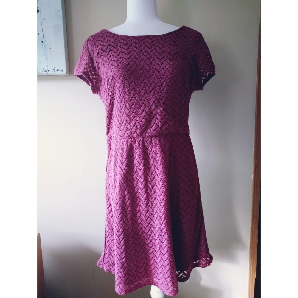 Maurices Wine Chevron Lace Pattern Midi Dress Sz L